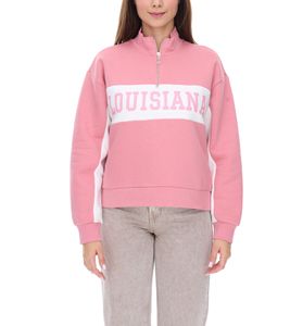 Vestino Women's Boxy Cropped Sweatshirt with Stand-Up Collar, Oversized Everyday Sweater, Trojer 900390, Dusty Pink