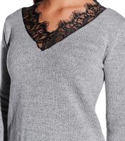 Vestino Women's Knit Sweater with Lace Insert, Everyday Sweater, 901328 Gray
