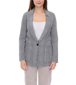 vestino Damen Blazer karierter Frühlings-Blazer mit Reverskragen Alltags-Sakko 900719 Grau