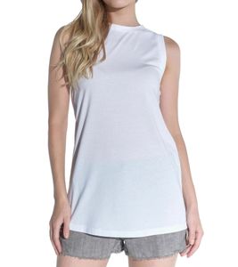 COURSE Women's Basic Long Top, Hip-Length Round Neck, Summer Top, Tank Top, Casual Shirt 901091 White