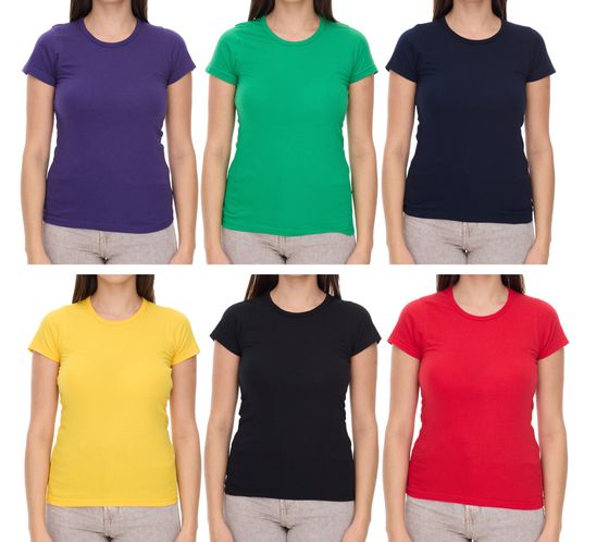 WORXWEAR Women's T-Shirt: Fashionable Crew Neck with 180gsm Short Sleeves in Yellow, Green, Purple, Black, Navy, or Red