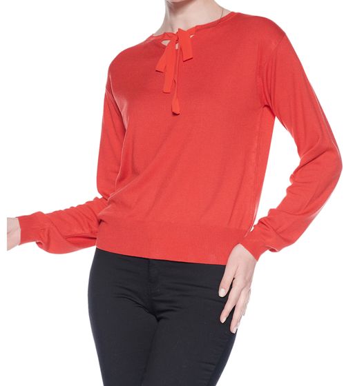 vestino Women's Knit Sweater with Chiffon Bow, Everyday Sweater, 901088 Red