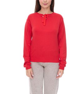 vestino Women's Knit Sweater with Chiffon Bow, Everyday Sweater, 901088 Red