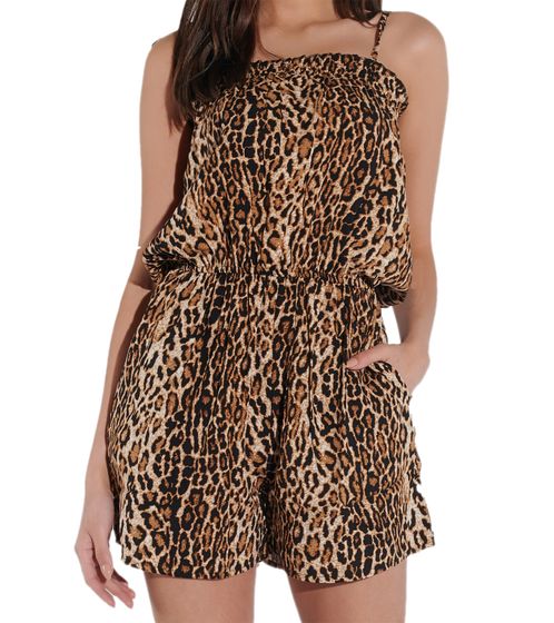 vestino Damen Jumpsuit Leoparden-Print Sommer-Einteiler Urlaubs-Outfit 900339 Beige/Schwarz