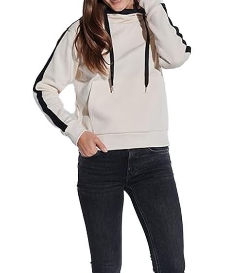 vestino Women's Hoodie with Contrast Stripes, Hooded Pullover, Everyday Sweater 900031 White