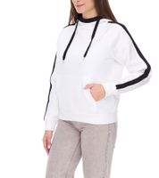 vestino Damen Hoodie mit Kontrast-Streifen Kapuzen-Pullover Alltags-Pulli 900031 Weiß