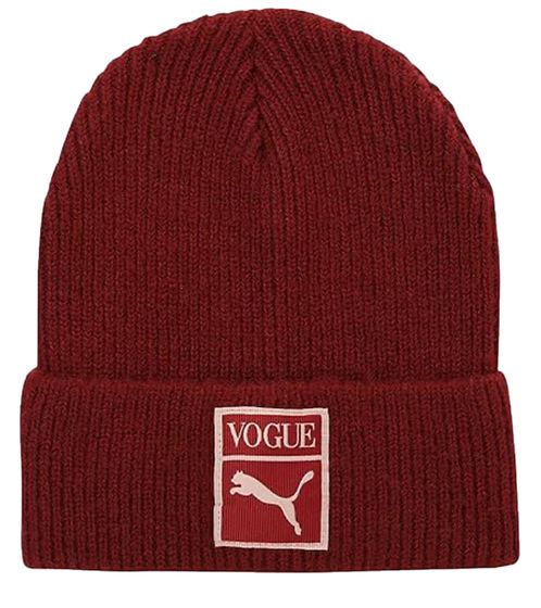 PUMA X VOGUE Beanie: Simple Cotton Hat with VOGUE Logo, Knitted Beanie 024130 01 Red