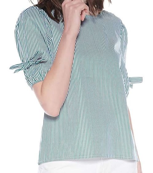 Sequano Women's Blouse-Shirt, T-Shirt, Short-Sleeved Blouse with Bow, Summer Shirt 900378 White/Green
