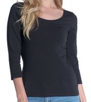 Camiseta de mujer COURSE, camiseta de verano ajustada con mangas 3/4, top de algodón, camiseta de ocio 901500 Negro