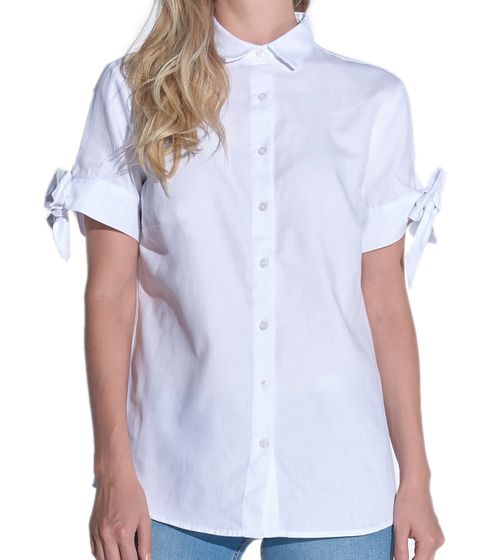 Vestino Women's Short-Sleeve Blouse with Bow Sleeves, Shirt Blouse, Business Shirt, 901149 White