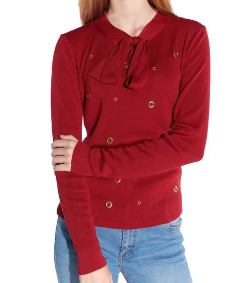 Vestino Women's Sweater with Bow, Long-Sleeved Shirt, Knitted Sweater 901158 Red