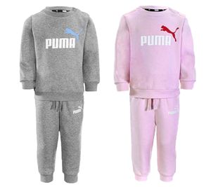 Set of 2 PUMA Children's Jogging Suits for Boys and Girls, Sweat Joggers, Crew Neck Pullover, Cotton Set, 627915, Gray or Pink