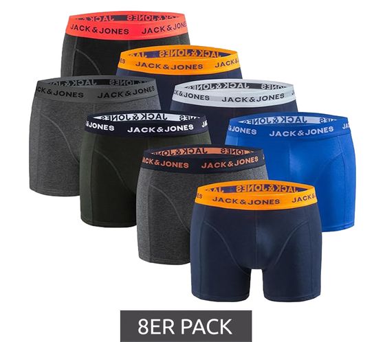 JACK & JONES Men's 8-Pack Boxer Shorts, Breathable Cotton Underwear, 12259926, Black/Gray/Blue/Khaki