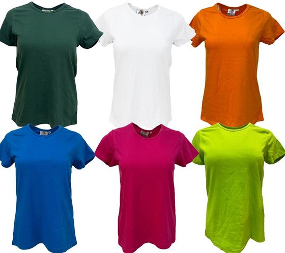 WORXWEAR Damen T-Shirt modisches Rundhals-Shirt mit 180gsm Kurzarm-Shirt in Weiß, Blau, Orange, Hellgrün, Pink oder Dunkelgrün