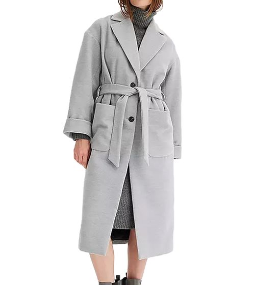 Damen Mantel stylischer Alltags-Mantel Basic-Mantel in Woll-Optik mit Gürtel 938978 Grau