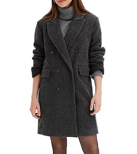 Damen Mantel stylischer Alltags-Mantel Zweireiher in Woll-Optik Casual 918283 Dunkelgrau