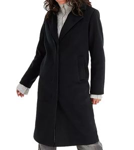 Damen Mantel eleganter Alltags-Mantel Zweireiher in Woll-Optik Casual 909554 Schwarz