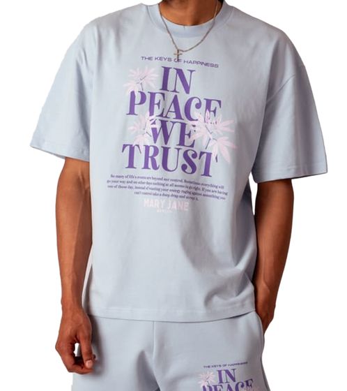 MARY JANE BERLIN Herren T-Shirt Baumwoll-Shirt Kurzarm-Shirt Oversized-Fit 2406-4-T2-01 Hell-Blau