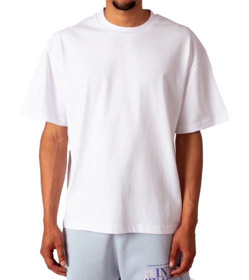 MARY JANE BERLIN Men's T-Shirt, Plain Cotton T-Shirt with Large Back Print, Short-Sleeved Shirt, Oversized Fit, 2406-4-T2-04, White