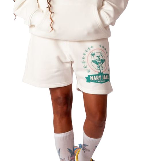 MARY JANE BERLIN Herren Sweat-Shorts mit großem Logo-Print Sommer-Hose Baumwoll-Shorts 2406-4-SH-02 Weiß