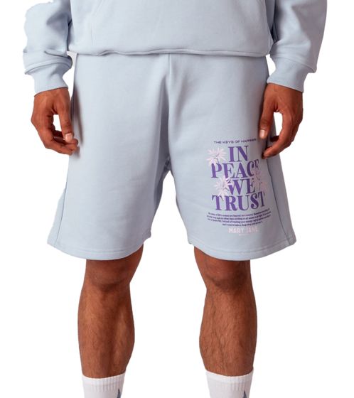 MARY JANE BERLIN Men's Sweat Shorts with "IN PEACE WE TRUST" Print, Summer Pants, Cotton Shorts, 2406-4-SH-01, Light Blue