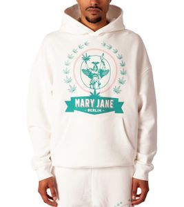 Felpa con cappuccio da uomo MARY JANE BERLIN con stampa del logo, felpa con cappuccio in cotone alla moda 2406-4-SW-02 Bianco