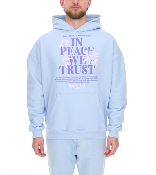MARY JANE BERLIN Herren Kapuzen-Pullover mit Schriftzug-Print modischer Baumwoll-Pullover Hoodie 2406-4-SW-01 Hell-Blau