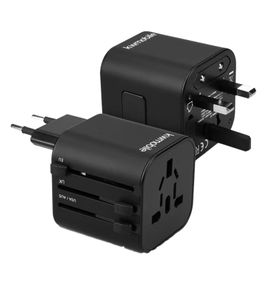 kwmobile Universal Travel Adapter for 150 Countries Power Adapter Plug for Europe, UK, Australia, USA 23020 Black
