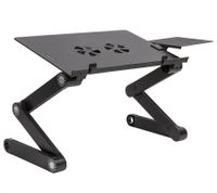 WonderWorker Einstein Laptop Table, Height-Adjustable Tablet Table, Foldable Laptop Stand with 2 USB Fans, Bedside Table with Mouse Tray, 42 x 27 cm (7-17"), 80173 Black
