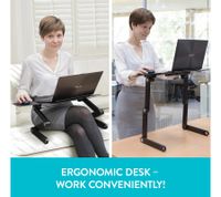 WonderWorker Einstein Laptop Table, Height-Adjustable Tablet Table, Foldable Laptop Stand with 2 USB Fans, Bedside Table with Mouse Tray, 42 x 27 cm (7-17"), 80173 Black