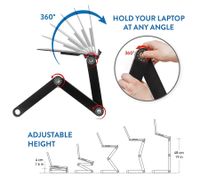 WonderWorker Einstein Laptop Table, Height-Adjustable Tablet Table, Foldable Laptop Stand with 2 USB Fans, Bedside Table with Mouse Tray, 42 x 27 cm (7-17"), 80173 Black