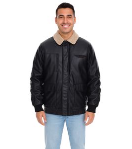 Chaqueta de piloto para hombre de piel sintética, elegante chaqueta de exterior con cuello de peluche 950871 Negro Chaqueta de piloto para hombre de piel sintética, elegante chaqueta de exterior con cuello de peluche 950871 Negro