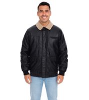 Chaqueta de piloto para hombre de piel sintética, elegante chaqueta de exterior con cuello de peluche 950871 Negro Chaqueta de piloto para hombre de piel sintética, elegante chaqueta de exterior con cuello de peluche 950871 Negro