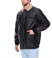 Chaqueta de piloto para hombre de piel sintética, elegante chaqueta de exterior con cuello de peluche 950871 Negro Chaqueta de piloto para hombre de piel sintética, elegante chaqueta de exterior con cuello de peluche 950871 Negro
