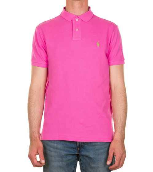 POLO RALPH LAUREN Herren Polo-Shirt Custom Slim Fit Baumwoll-Shirt Kurzarm-Shirt Basic-Shirt 710937293033 Pink/Grün