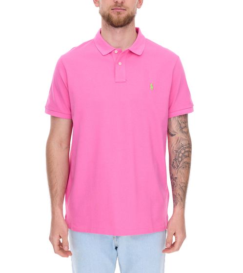 POLO RALPH LAUREN Men's Polo Shirt Custom Slim Fit Cotton Shirt Short-Sleeved Shirt Basic Shirt 710937293033 Pink/Green
