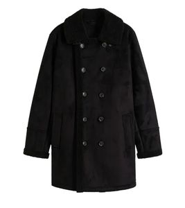 Women's Coat with Teddy Fur Collar, Faux Lambskin Jacket, Autumn Parka 939077 Black