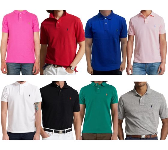 POLO RALPH LAUREN Herren Polo-Hemd Custom Slim Fit Baumwoll-Shirt Kurzarm-Shirt Basic-Shirt in Weiß, Grün, Schwarz, Pink, Rot, Blau, Rosa oder Grau