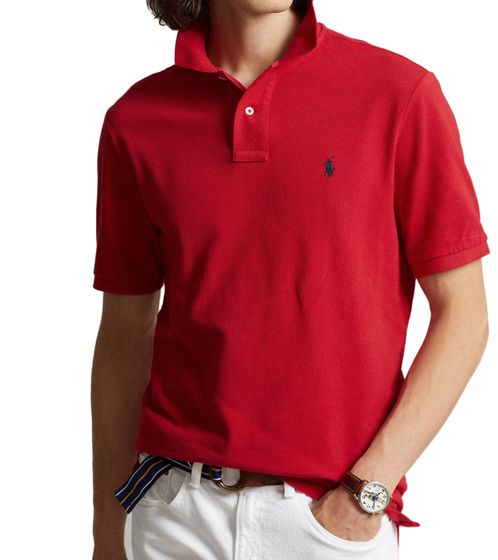 POLO RALPH LAUREN Men's Polo Shirt Custom Slim Fit Cotton Shirt Short Sleeve Shirt Basic Shirt 710666998003 Red/Navy