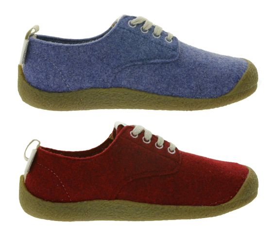 KEEN Mosey Derby Women's Felt Shoes, Sustainable Sneakers with Eco Anti-Odor, Lace-Up Shoes, Red or Blue