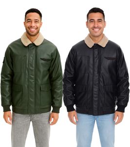 Veste pilote homme en simili cuir, veste d'extérieur élégante avec col en peluche, vert olive ou noir Veste pilote homme en simili cuir, veste d'extérieur élégante avec col en peluche, vert olive ou noir