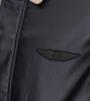 Giacca da pilota da uomo in similpelle, elegante giacca da esterno con colletto teddy, verde oliva o nero Giacca da pilota da uomo in similpelle, elegante giacca da esterno con colletto teddy, verde oliva o nero