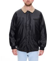 Giacca da pilota da uomo in similpelle, elegante giacca da esterno con colletto teddy, verde oliva o nero Giacca da pilota da uomo in similpelle, elegante giacca da esterno con colletto teddy, verde oliva o nero