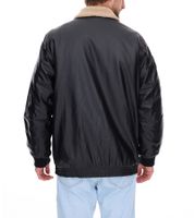 Giacca da pilota da uomo in similpelle, elegante giacca da esterno con colletto teddy, verde oliva o nero Giacca da pilota da uomo in similpelle, elegante giacca da esterno con colletto teddy, verde oliva o nero