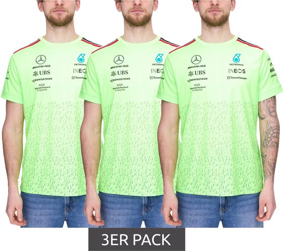3-pack Mercedes-Benz AMG Petronas F1 Men's T-Shirt with Sponsor Logos, Short-Sleeved Shirt, 701223440 001 Neon Green