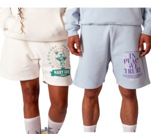 MARY JANE BERLIN Men's Sweat Shorts with "IN PEACE WE TRUST" or Logo Print, Summer Shorts, Cotton Shorts 2406-4-SH, Light Blue or White