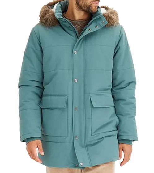 Men's Functional Jacket with Fur Hood, Sustainable Quilted Parka, Outdoor Jacket with Detachable Hood, 948068 Gray-Green
