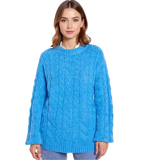 Women's Oversized Cable Knit Sweater, Wide-Fit Winter Sweater, 962801 Blue