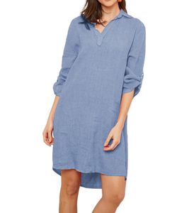 La Compagnie Du Lin Callina Women's Pure Linen Shirt Dress, Summer Dress, 48617373, Blue