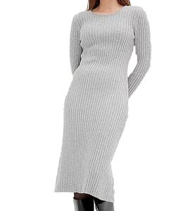 abito midi morbido da donna, abito basic in maglia, abito a maniche lunghe, grigio 971307